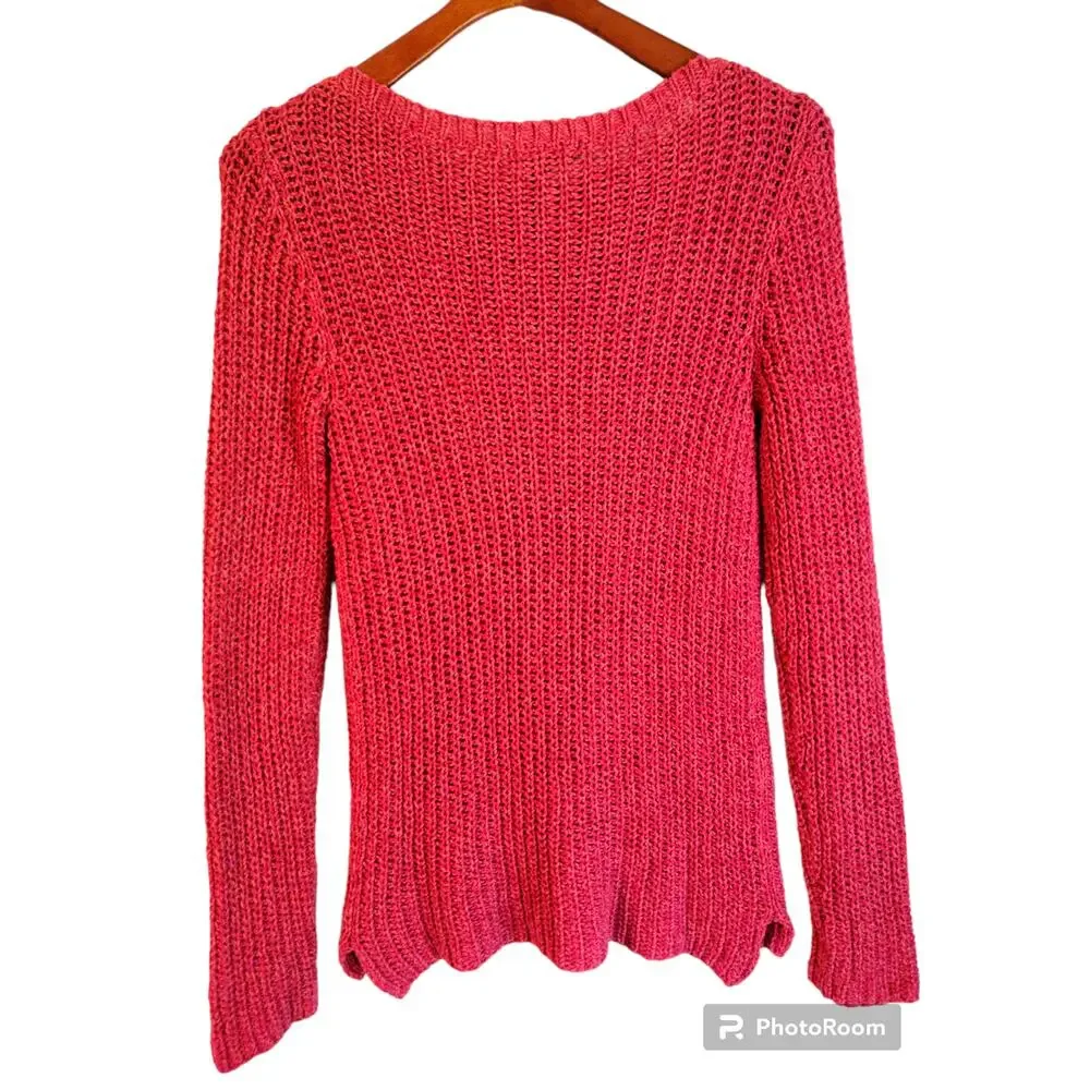 LRL Lauren Jeans Fisherman Nautical Red Crew Neck Open Knit Classiccore Sweater